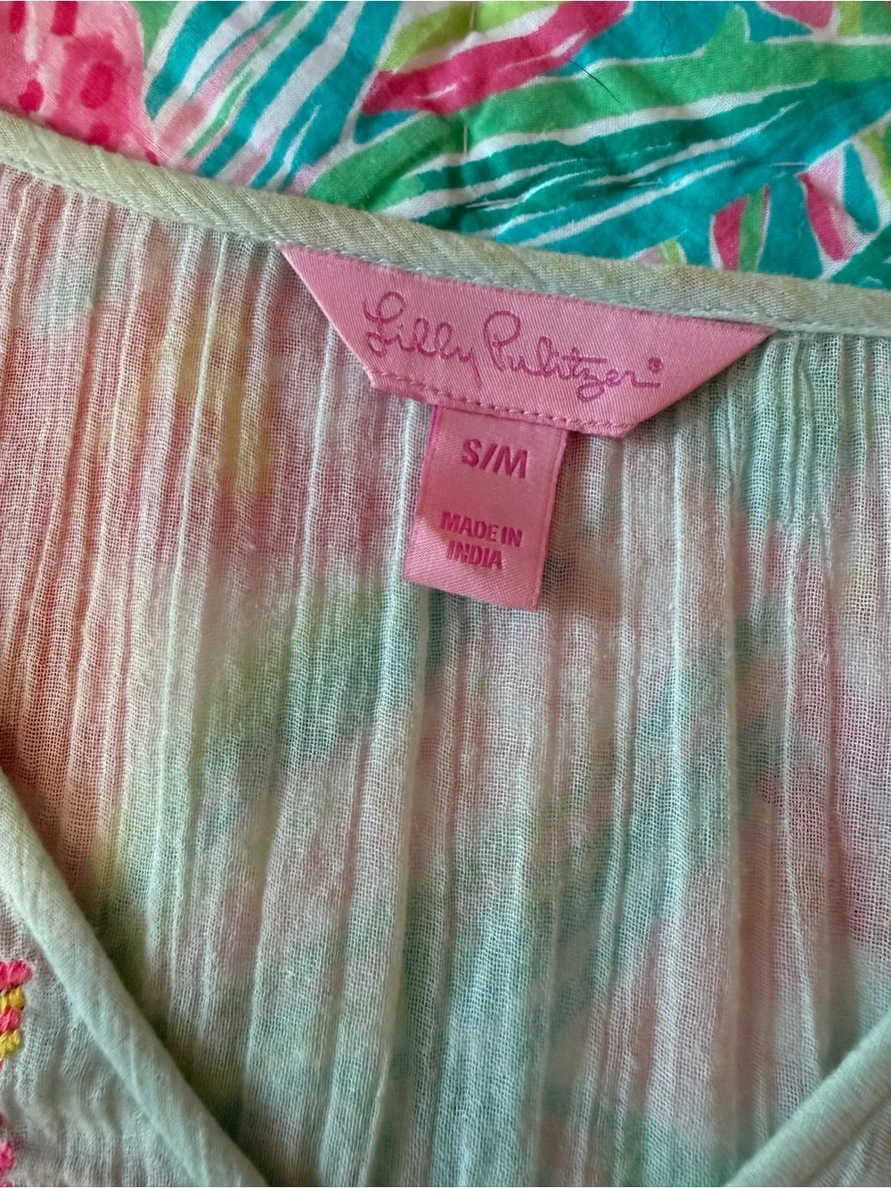 Lilly Pulitzer Light Blue Swim Coverup/Top with Orange Embroidery and Tassels